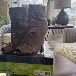 Sam Edelman Dark Brown Peep Toe Heeled Boots